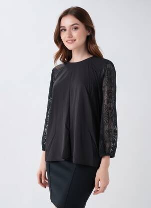 Top țesătură crep mâneci 3/4 negru KAFFE femeie