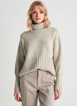 Pulover cu guler înalt elasticitate mâneci lungi bej TIFFOSI femeie