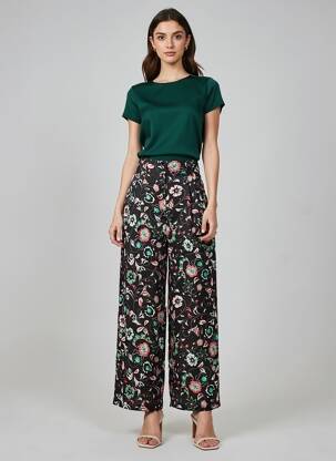 Pantalon larg țesătură poplin mărime normală negru MIMI LIBERTÉ femeie