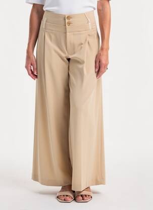 Pantalon larg țesătură poplin mărime normală bej HIGH femeie