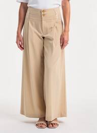 Pantalon larg țesătură poplin mărime normală bej HIGH femeie
