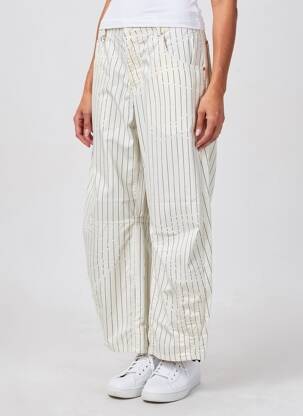Pantalon larg țesătură poplin mărime normală alb HIGH femeie