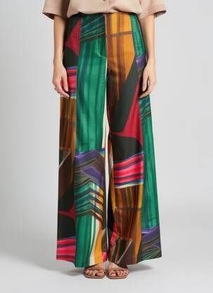 Pantalon larg țesătură poplin talie înaltă verde LIVIANA CONTI femeie