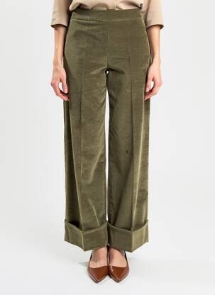 Pantalon larg talie cu cleme talie înaltă verde D.EXTERIOR femeie