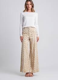 Pantalon larg țesătură poplin talie înaltă bej LIVIANA CONTI femeie