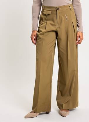 Pantalon larg țesătură crep talie înaltă maro HIGH femeie