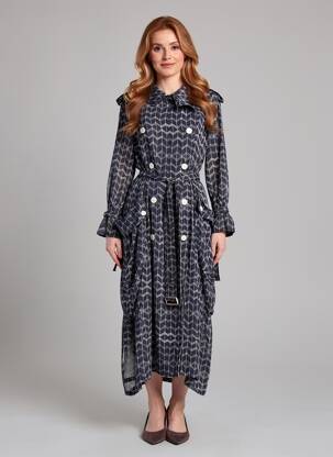 Rochie lungă imprimeu fantezie mâneci lungi albastru HIGH femeie
