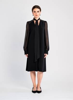 Rochie midi țesătură crep mâneci lungi negru BARBARA BUI femeie