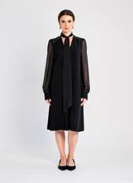 Rochie midi țesătură crep mâneci lungi negru BARBARA BUI femeie