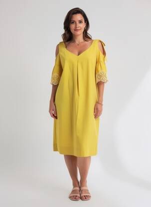 Rochie midi mâneci scurte mâneci scurte galben LAUREL femeie
