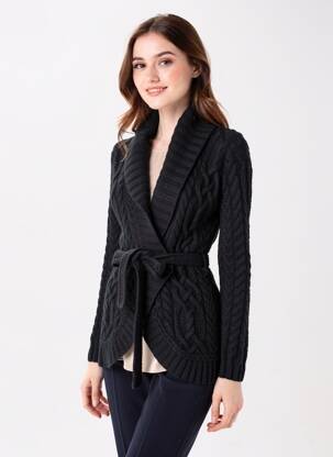 Vestă cu mâneci lungi guler șal negru RALPH LAUREN femeie