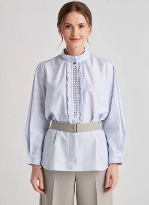 Bluză țesătură poplin mâneci lungi albastru HIGH femeie