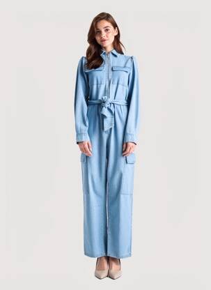 Salopetă-pantalon guler de bluză mâneci lungi albastru RIANI femeie