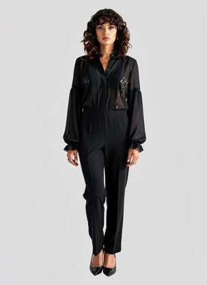 Salopetă-pantalon închidere cu nasturi pe față mâneci lungi negru ERMANNO SCERVINO femeie