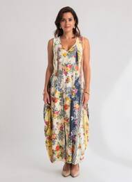 Rochie lungă imprimeu fantezie fără mâneci galben HIGH femeie
