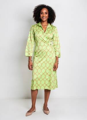 Rochie midi imprimeu fantezie mâneci lungi verde LIVIANA CONTI femeie