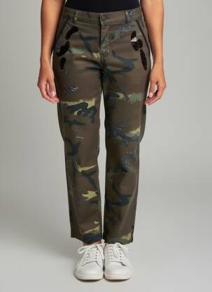 Pantalon drept talie cu cleme verde EVA KAYAN femeie