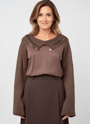 Pulover croială cambrată mâneci lungi maro FINETTE femeie