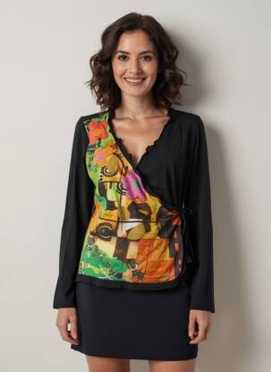 Tricou mâneci lungi mâneci lungi negru MSN femeie