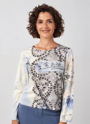 Tricou imprimeu fantezie mâneci lungi bej FINETTE femeie