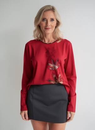 Tricou mâneci lungi mâneci lungi roșu FINETTE femeie