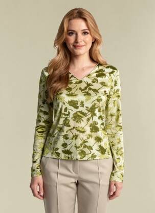 Tricou imprimeu fantezie mâneci lungi verde ENTRACTE femeie