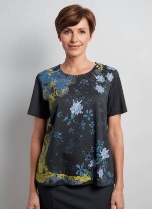 Tricou imprimeu fantezie mâneci scurte negru FINETTE femeie