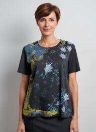 Tricou imprimeu fantezie mâneci scurte negru FINETTE femeie