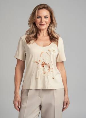 Top mâneci scurte mâneci scurte bej FINETTE femeie