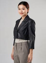Bolero efect material satinat negru PAUL BRIAL femeie