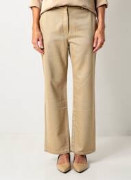 Pantalon drept țesătură poplin mărime normală bej FEDORA femeie