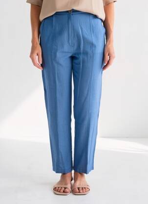 Pantalon drept țesătură crep talie înaltă albastru CANNISSE femeie