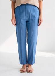 Pantalon drept talie cu cleme talie înaltă albastru CANNISSE femeie