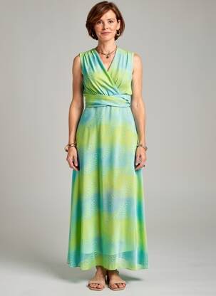 Rochie lungă țesătură crep fără mâneci verde GREGORY PAT femeie