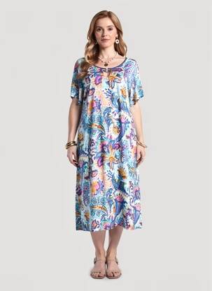Rochie midi imprimeu floral mâneci scurte albastru MASSANA femeie