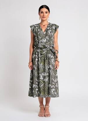 Rochie midi mâneci scurte mâneci scurte verde LEO & UGO femeie