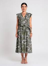 Rochie midi închidere cu fermoar la spate mâneci scurte verde LEO & UGO femeie
