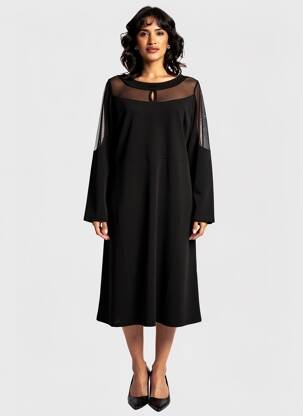 Rochie midi țesătură crep mâneci lungi negru FUEGO WOMAN femeie