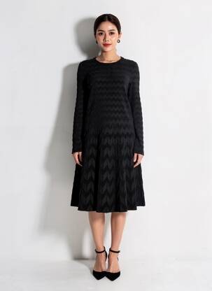 Rochie midi mâneci lungi mâneci lungi negru LEO & UGO femeie