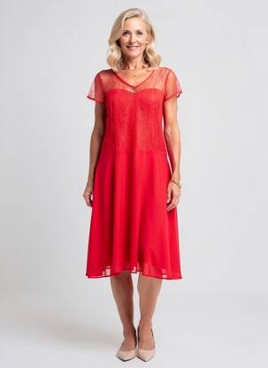 Rochie midi țesătură crep mâneci scurte roșu GREGORY PAT femeie