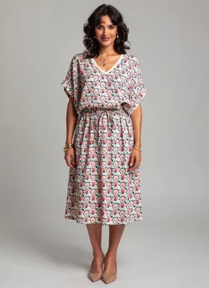 Rochie midi mâneci scurte mâneci scurte bej TONI femeie