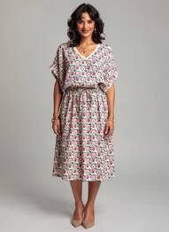 Rochie midi mâneci scurte mâneci scurte bej TONI femeie