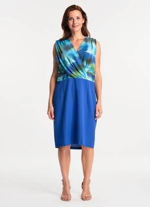 Rochie midi imprimeu fantezie fără mâneci albastru GREGORY PAT femeie