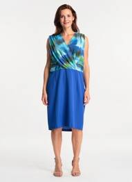 Rochie midi imprimeu fantezie fără mâneci albastru GREGORY PAT femeie