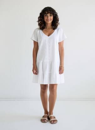 Rochie scurtă croială evazată mâneci scurte alb MASSANA femeie