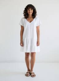 Rochie scurtă croială evazată mâneci scurte alb MASSANA femeie