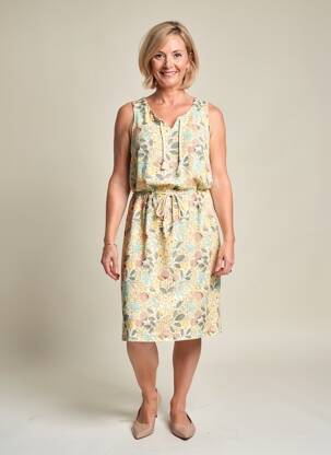 Rochie midi imprimeu floral fără mâneci galben GUY DUBOUIS femeie