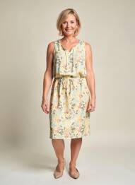 Rochie midi imprimeu floral fără mâneci galben GUY DUBOUIS femeie