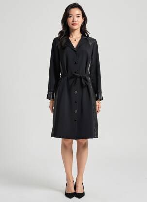 Rochie midi țesătură crep mâneci lungi negru GREGORY PAT femeie