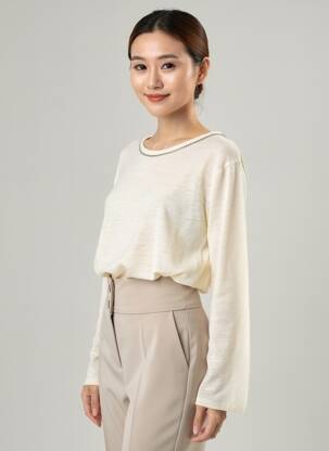Top guler rotund mâneci lungi alb MAJESTIC FILATURES femeie